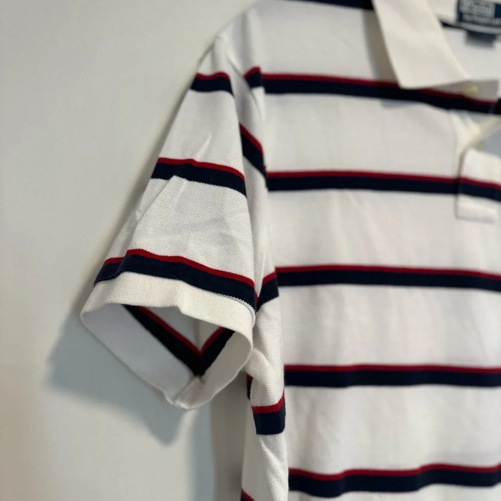 POLO RALPH LAUREN XXL Pique white/navy/red striped Cotton Polo Shirt
